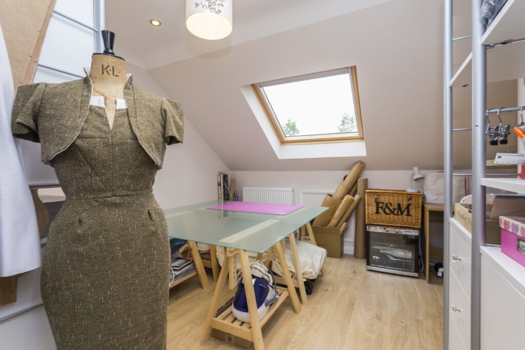 A loft converted into a sewing and crafting workshop