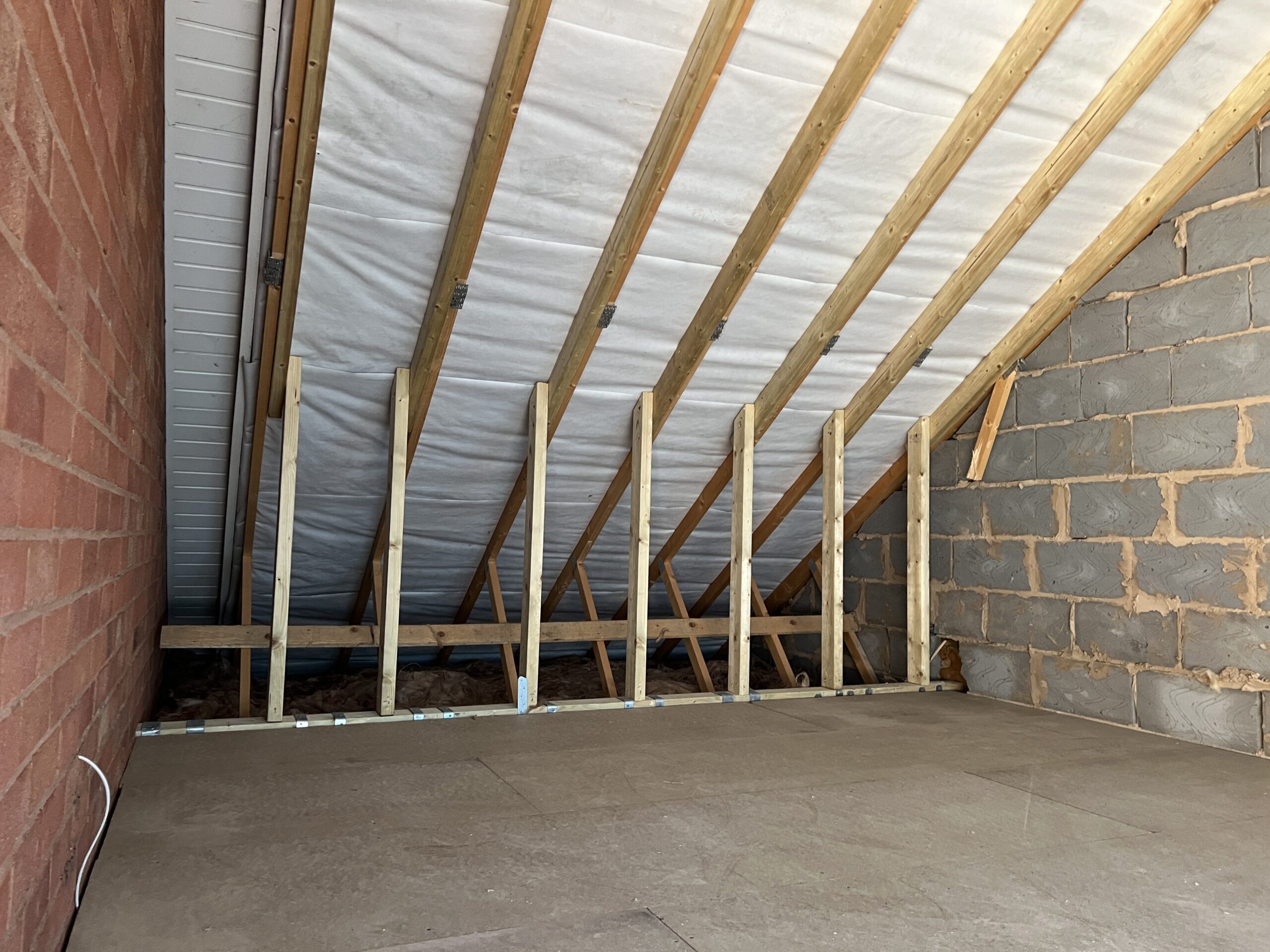 Loft insulation in place on a dormer conversion