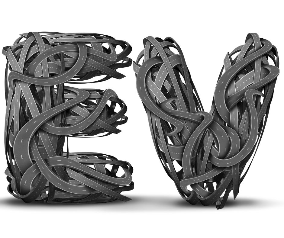 Illustration of a road twisting and curling to form the letters EV