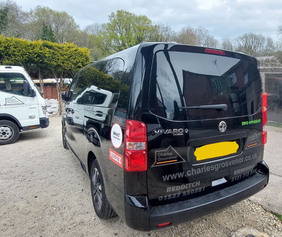 Rear view of Charles Grosvenors electric van