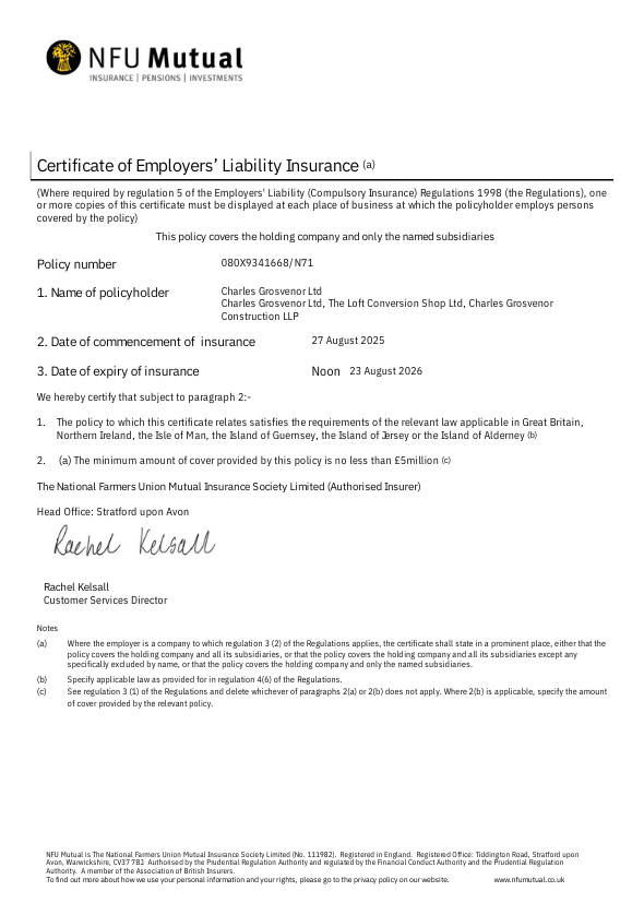 Charles Grosvenor Ltd - Employers Liability Certificate
