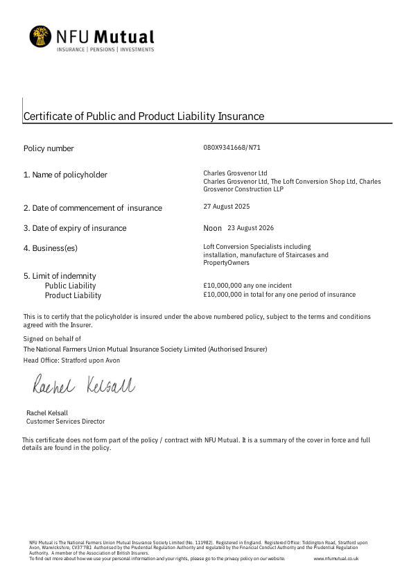 Charles Grosvenor Certificate of Public and Product Liability Insurance